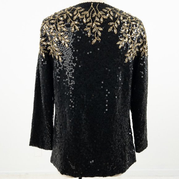 Vintage 80s S/M Vine Bedazzled Sequin Blazer Black - Picture 5 of 7